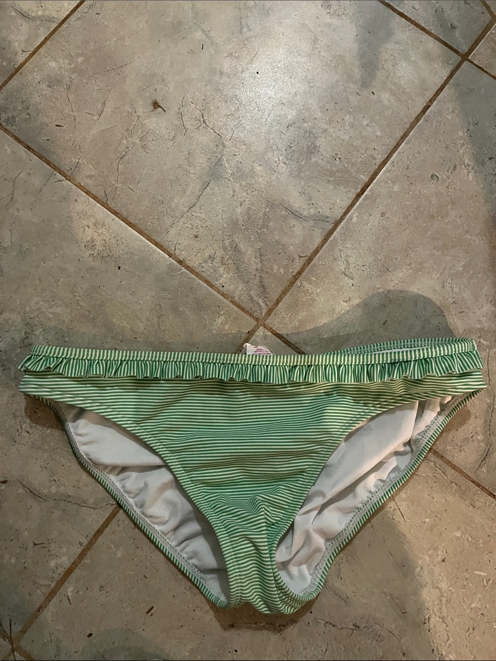 Green Striped Bikini Bottom with Ruffle Trim